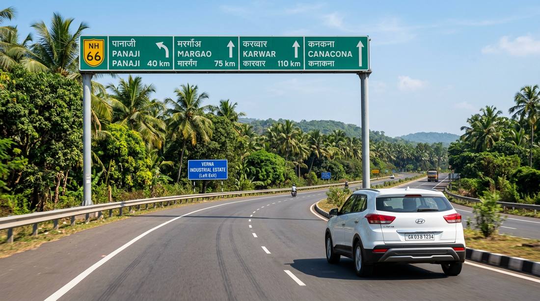 Scenic highway drive from Goa airport to North Goa hotels