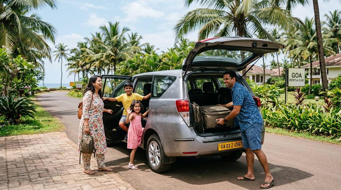 Family loading luggage into SUV for Goa road trip
