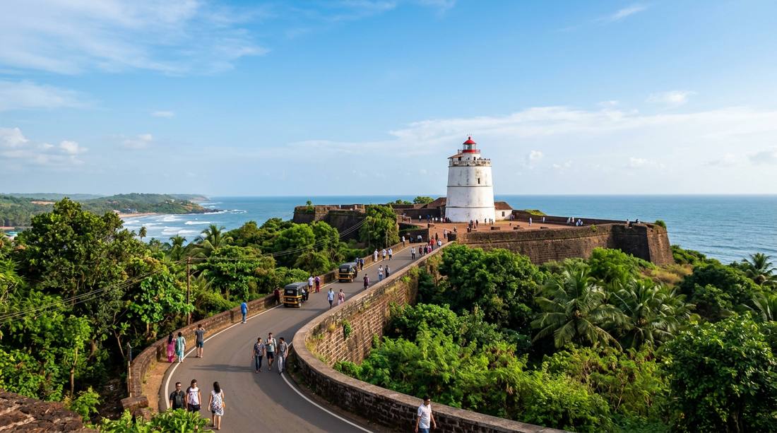 Fort Aguada Goa with lighthouse - popular road trip destination for car rental tourists